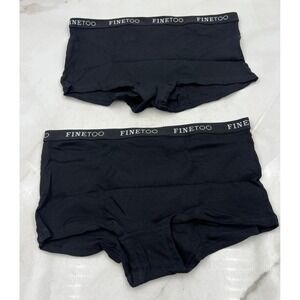 FINETOO Black Cotton Elastane Ribbed Boyshorts Panties Full Coverage Size S